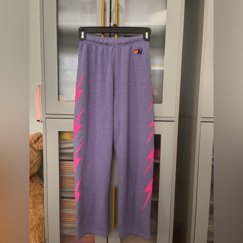 Aviator Nation Purple Joggers with Pink Lightning